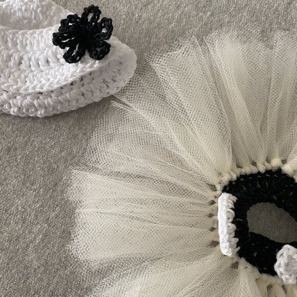 Handmade Crochet White Black Cream Princess Tutu for 17cm Doll 2-Piece Set - Picture 6 of 6